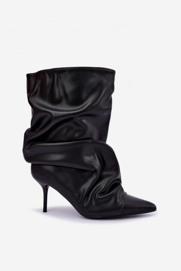 bottines à enfiler chaudes et froissées avec talons fins en couleur noire en simili cuir Greselle