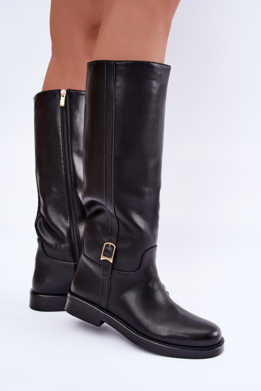 bottes hautes avec boucles et talons larges en couleur noire Ismerelle