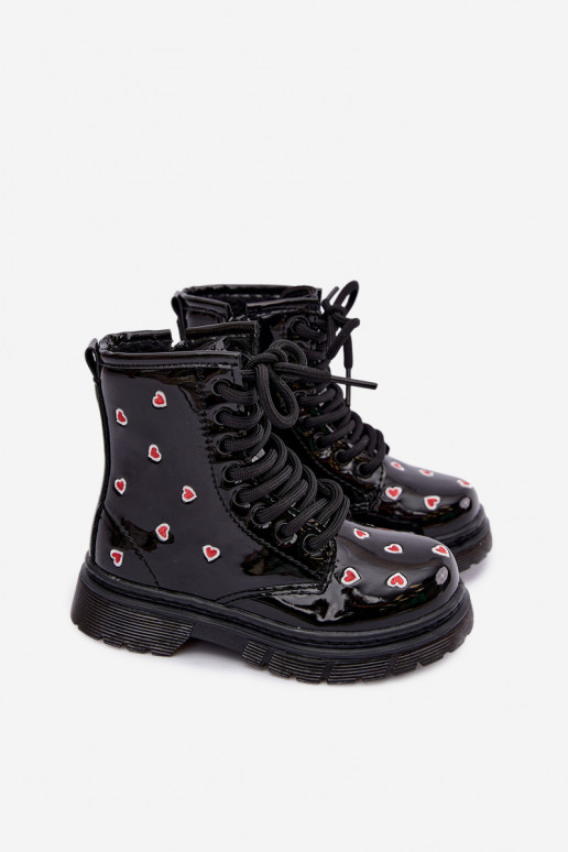 Bottines pour enfants avec effet verni, doublées, avec des cœurs Selmora