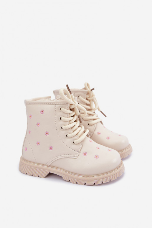 Bottes chaudes pour enfants avec des fleurs, couleur sable Selmora