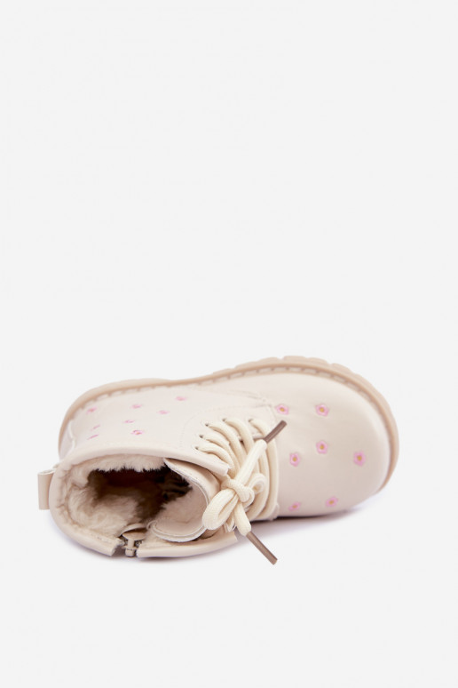 Bottes chaudes pour enfants avec des fleurs, couleur sable Selmora
