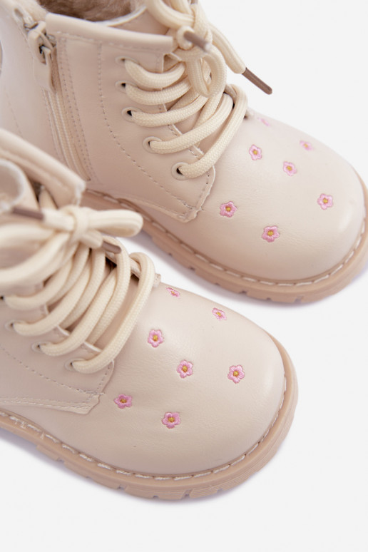 Bottes chaudes pour enfants avec des fleurs, couleur sable Selmora