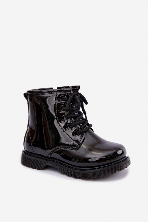 Bottines pour enfants doublées avec effet verni, en simili cuir, avec fermetures éclair, noires Omua
