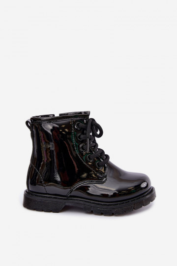 Bottines pour enfants doublées avec effet verni, en simili cuir, avec fermetures éclair, noires Omua 2