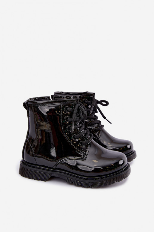 Bottines pour enfants doublées avec effet verni, en simili cuir, avec fermetures éclair, noires Omua