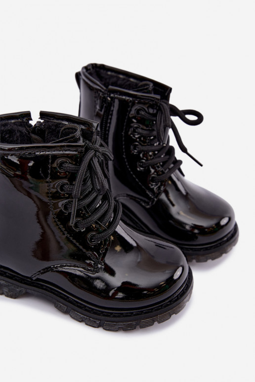 Bottines pour enfants doublées avec effet verni, en simili cuir, avec fermetures éclair, noires Omua