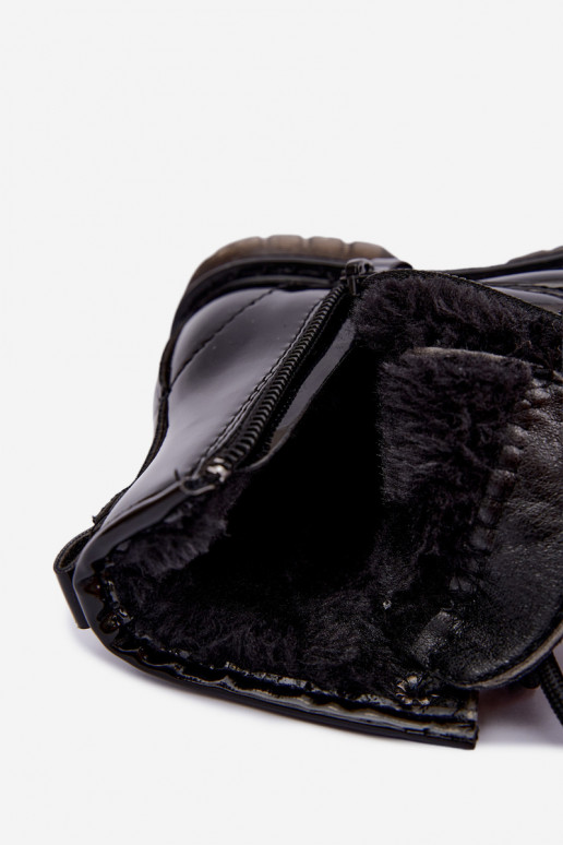 Bottines pour enfants doublées avec effet verni, en simili cuir, avec fermetures éclair, noires Omua