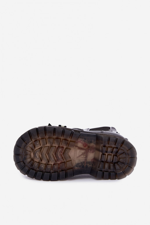 Bottines pour enfants doublées avec effet verni, avec des rubans, noires Keralyn