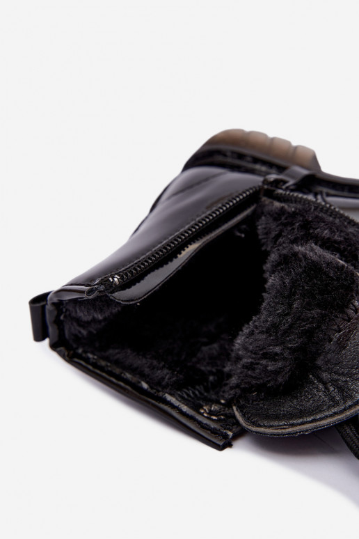Bottines pour enfants doublées avec effet verni, avec des rubans, noires Corselle