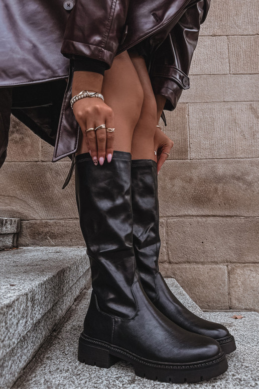 bottes montantes pour femmes en simili cuir noir Oceana