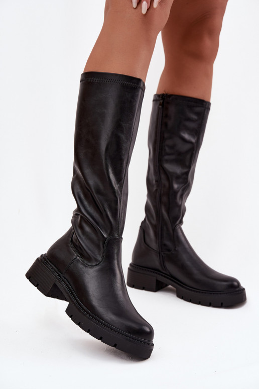 bottes montantes pour femmes en simili cuir noir Oceana