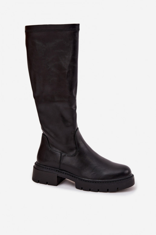 bottes montantes pour femmes en simili cuir noir Oceana