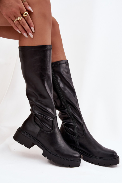 bottes montantes pour femmes en simili cuir noir Oceana
