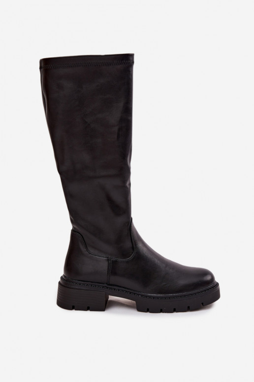 bottes montantes pour femmes en simili cuir noir Oceana