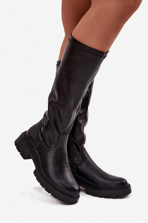 bottes montantes pour femmes en simili cuir noir Oceana
