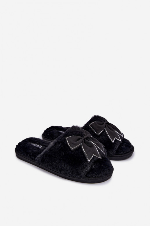 claquettes avec fourrure et nœuds noirs Fiamelle