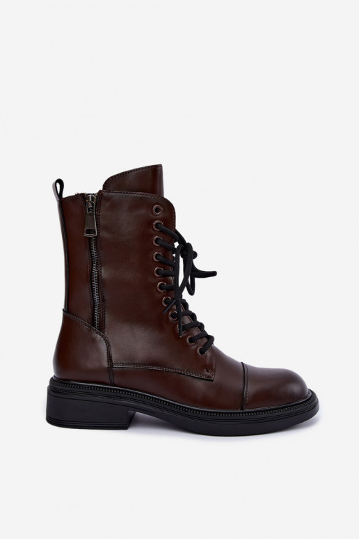 bottes isolées à la cheville en simili cuir chocolat Vinceza 86443