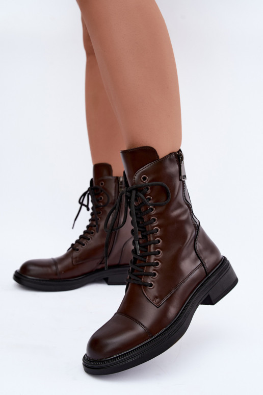 bottes isolées à la cheville en simili cuir chocolat Vinceza 86443