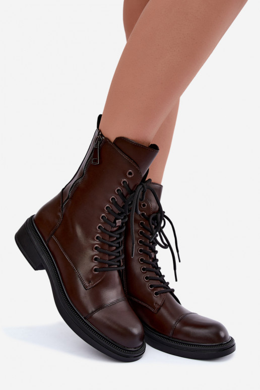 bottes isolées à la cheville en simili cuir chocolat Vinceza 86443