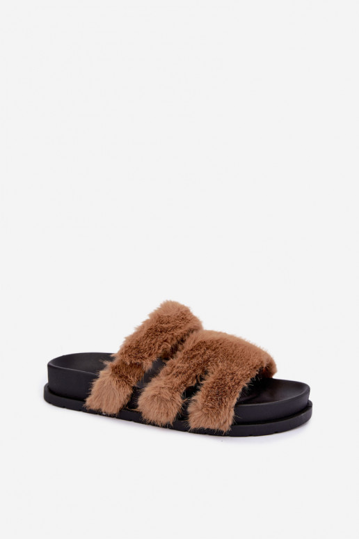 claquettes avec fourrure brunes Talisette