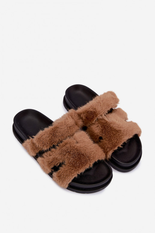 claquettes avec fourrure brunes Talisette