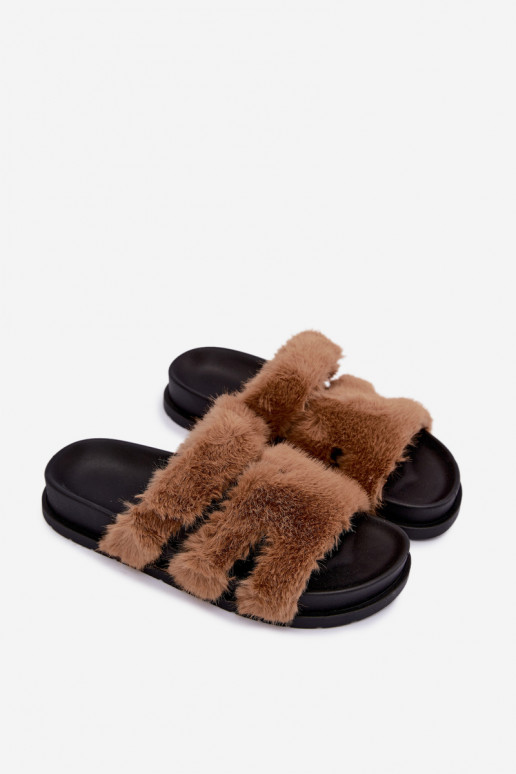 claquettes avec fourrure brunes Talisette
