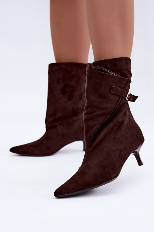 Bottines à petit talon avec boucles couleur chocolat Canelisse