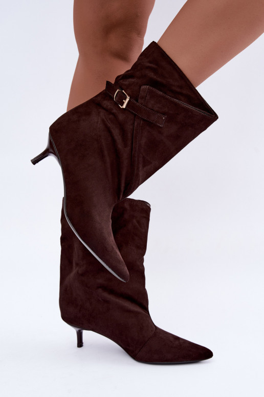 Bottines à petit talon avec boucles couleur chocolat Canelisse