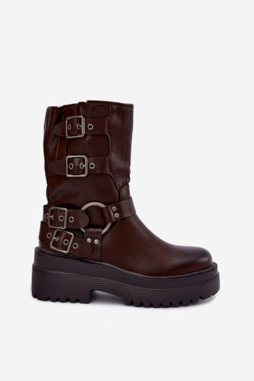 Bottines chaudes avec plateforme et boucles couleur chocolat Gilmora 2