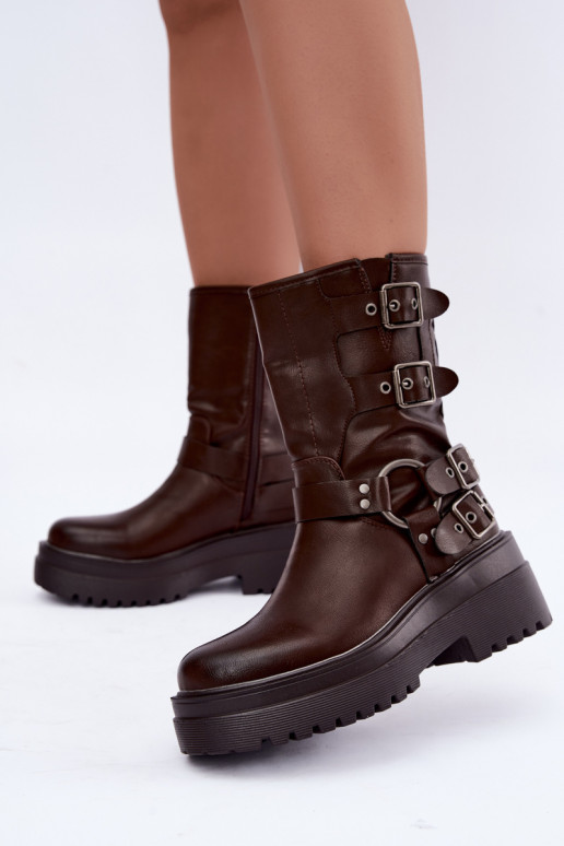 Bottines chaudes avec plateforme et boucles couleur chocolat Gilmora