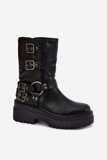 Bottines chaudes avec plateforme et boucles couleur noire Gilmora