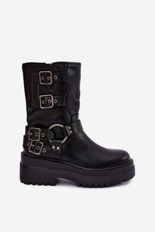 Bottines chaudes avec plateforme et boucles couleur noire Gilmora