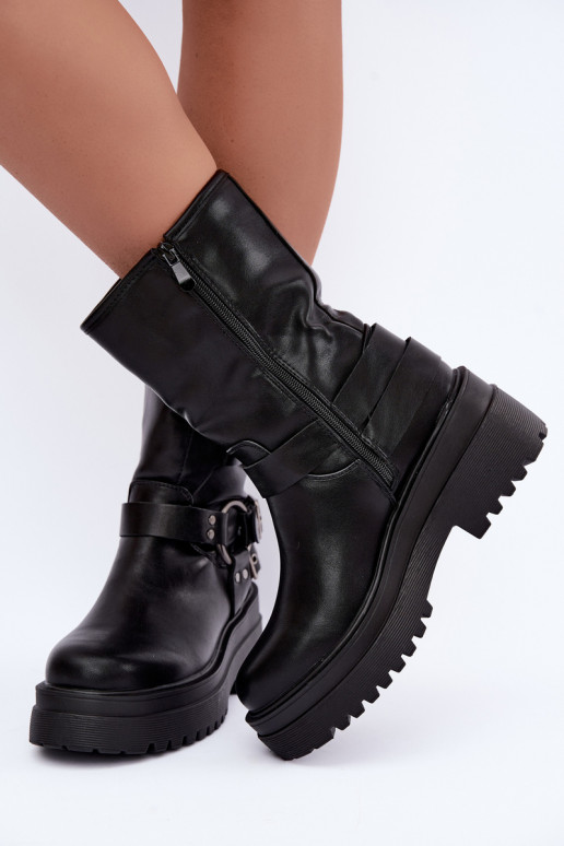 Bottines chaudes avec plateforme et boucles couleur noire Gilmora