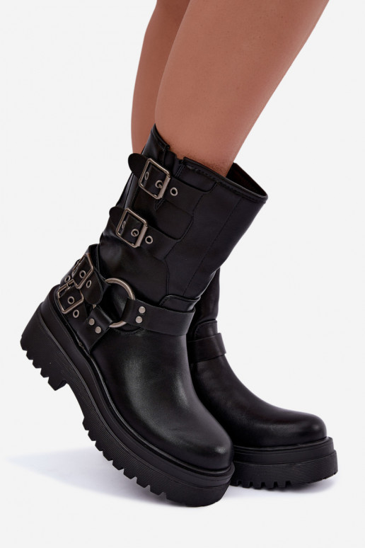 Bottines chaudes avec plateforme et boucles couleur noire Gilmora