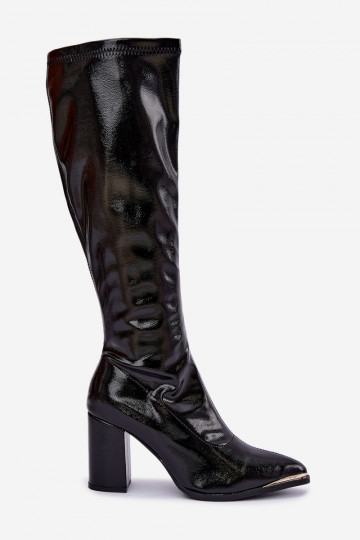 Bottes hautes avec talons et effet verni couleur noire Isetta 2