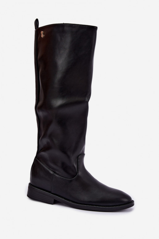 Bottes hautes chaudes avec talons larges et volants couleur noire Odelira