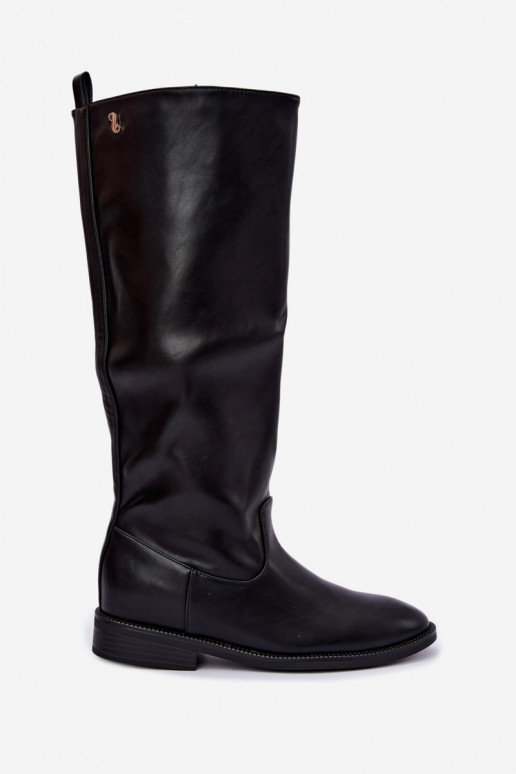 Bottes hautes chaudes avec talons larges et volants couleur noire Odelira