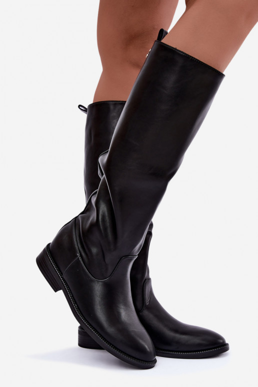 Bottes hautes chaudes avec talons larges et volants couleur noire Odelira
