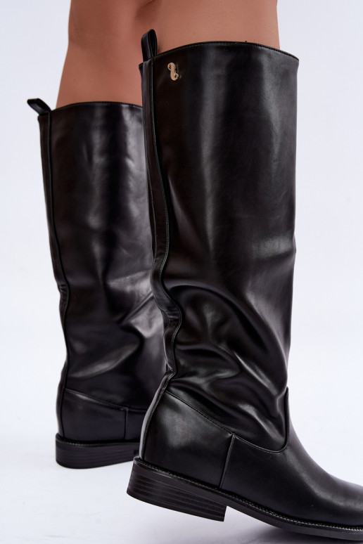 Bottes hautes chaudes avec talons larges et volants couleur noire Odelira