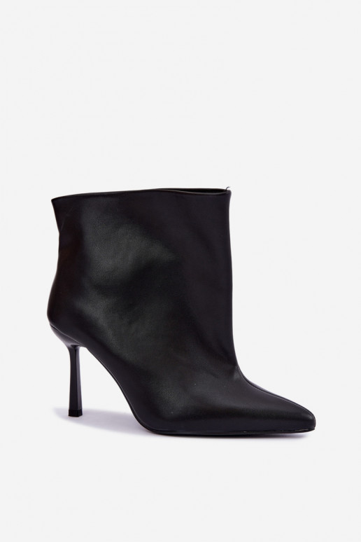 Bottines à enfiler avec talons fins en simili cuir noir Kamea