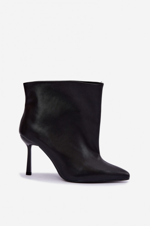 Bottines à enfiler avec talons fins en simili cuir noir Kamea