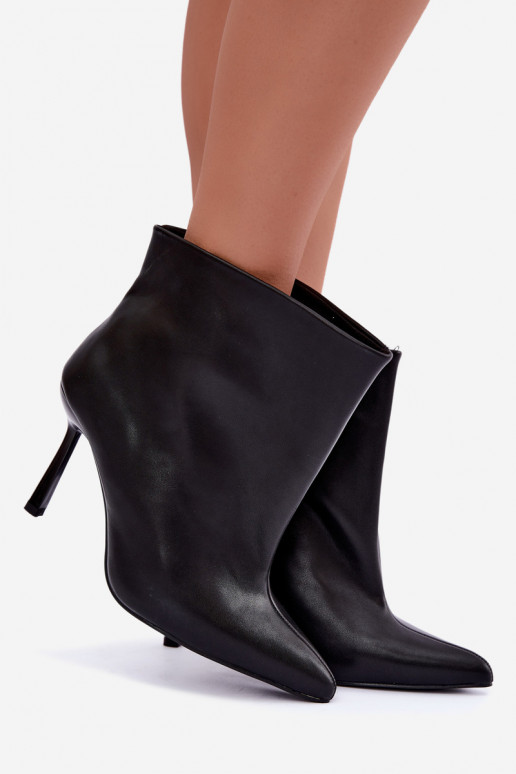 Bottines à enfiler avec talons fins en simili cuir noir Kamea