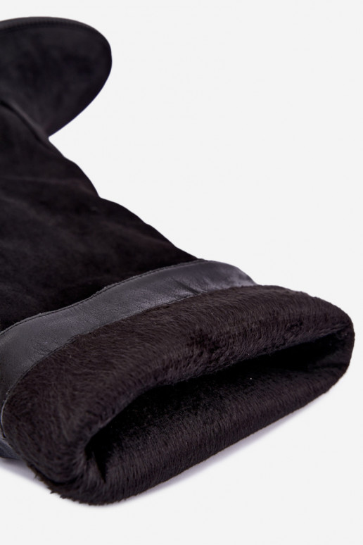 Bottes hautes chaudes avec talons larges et volants en simili daim noir Odelira