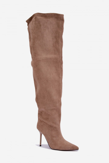 Bottes hautes pour femmes avec talons fins couleur sable Aderelle