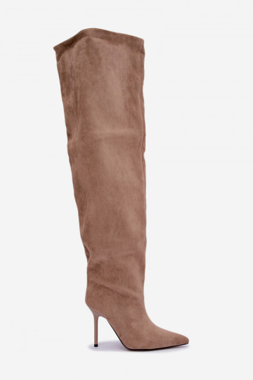 Bottes hautes pour femmes avec talons fins couleur sable Aderelle 2