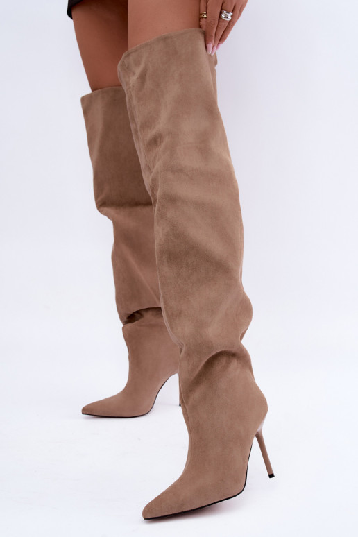 Bottes hautes pour femmes avec talons fins couleur sable Aderelle