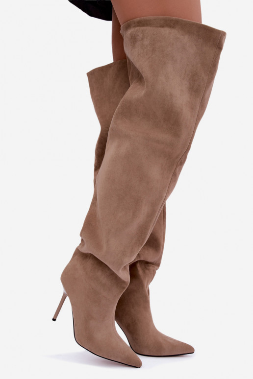 Bottes hautes pour femmes avec talons fins couleur sable Aderelle