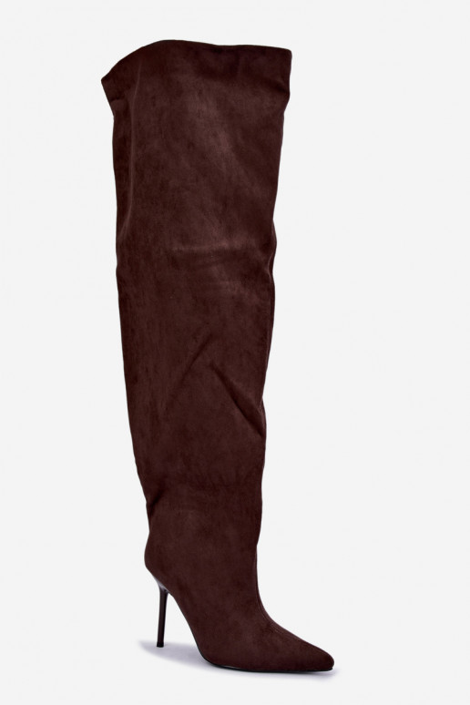 Bottes hautes pour femmes avec talons fins couleur marron Aderelle