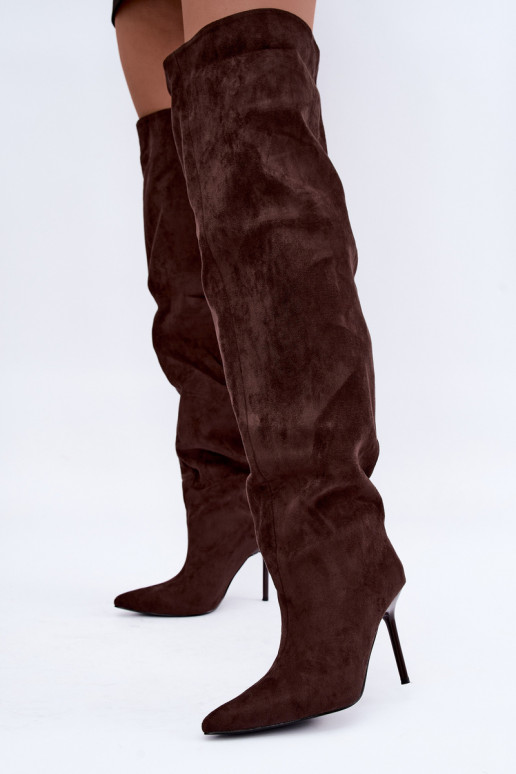Bottes hautes pour femmes avec talons fins couleur marron Aderelle
