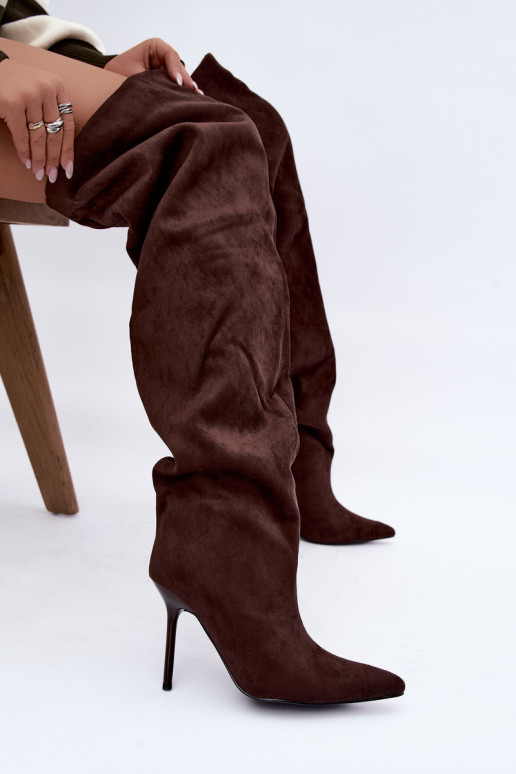 Bottes hautes pour femmes avec talons fins couleur marron Aderelle